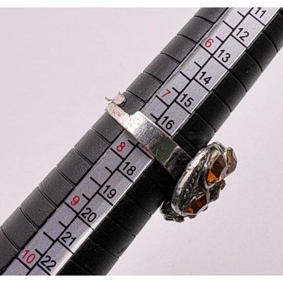 Vintage Style Topaz Rhinestone Statement Ring Adjustable Fit Silver Tone Cluster - Picture 4 of 7